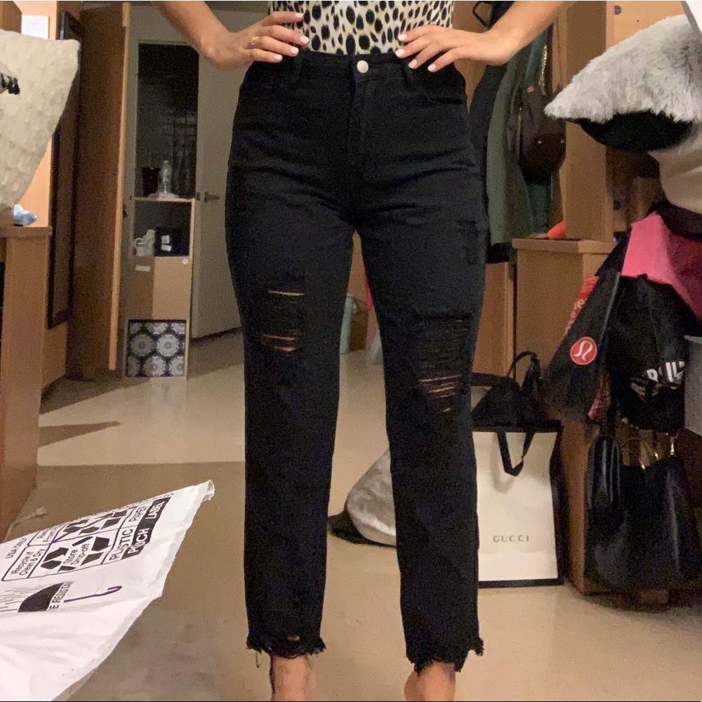 Black ripped straight jeans